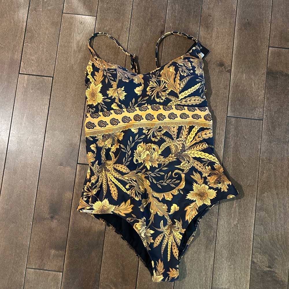 Selmark Black and Gold Floral Swimsuit